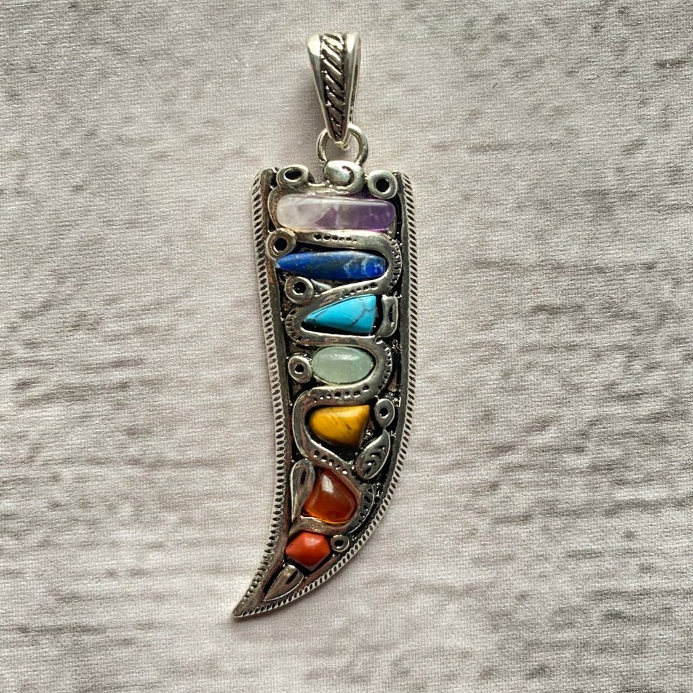 Silver Wand & 7 Chakra Stones Pendant - Picture 4 of 13